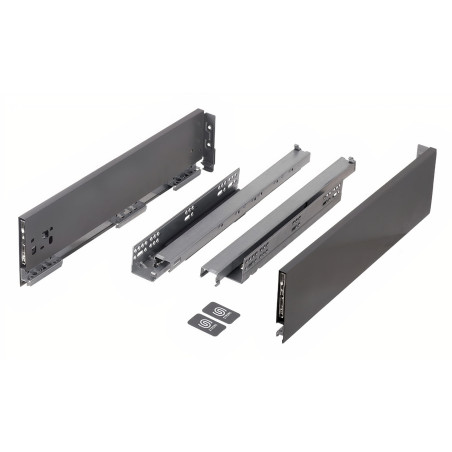Kit gaveta c/amortecedor STRONG StrongMax slim/fina, silenciosa, extração total, 40 kg, antracite, E.16, A.121 x C.650 mm