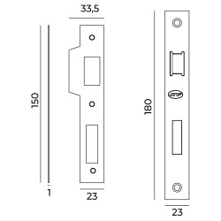 Fechadura de embutir JNF IN.20.936.LS, testa cantos rectos latão satinado, c/chave normal, dist. testa á broca 60, quadra 8 mm