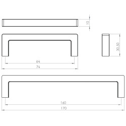Puxador atual, asa barra rectangular SCH 855.160.18, zamak ouro satinado, 2 furos distância 160, L.10 x A.30 x C.170 mm
