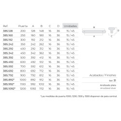 Puxador atual, asa barra rectangular SCH 385.492.31, alumínio prata anodizado, 2 furos distância 492, L.16 x A.36 x C.512 mm