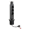 Tomada cilíndrica p/embutir STRONG StrongPower 503156, plást., 3 tomadas Schuko 230V + 2 USB A/C 5V p/carga, preto/tampa inox
