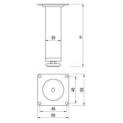 Pé para mobiliário/móveis com afinação STRONG StrongLegs FS014, metal cromado mate, base 59 x 59, corpo Ø.30, A.150/163 mm