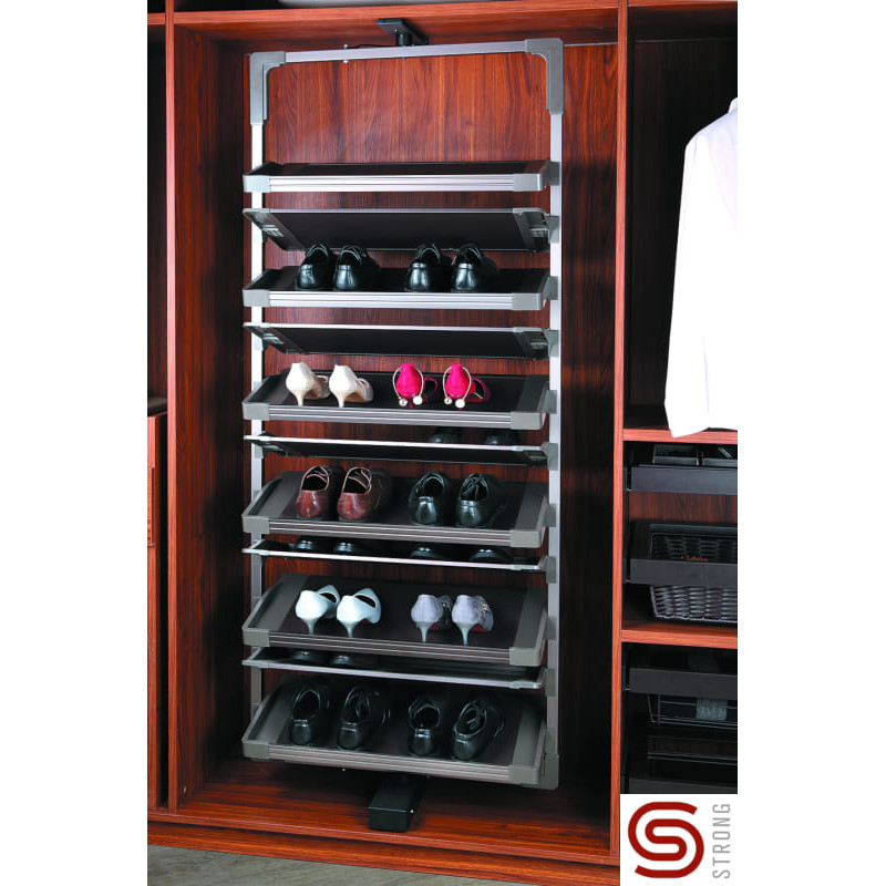 Sapateira p/roupeiro rotativa c/amortecedor STRONG StrongWire, castanho, 08 prateleiras, MOD.800, L.718 x P.360 x A.1425-1525 mm