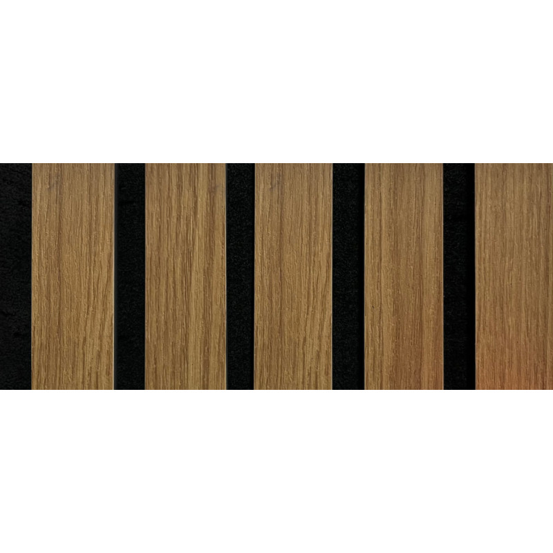 Perfil ripado p/interior RP08 acústico, PVC expandido maciço revestido c/tiras carv. albit, 2800 x 200 x 12 mm (caixa c/3,92 m2)