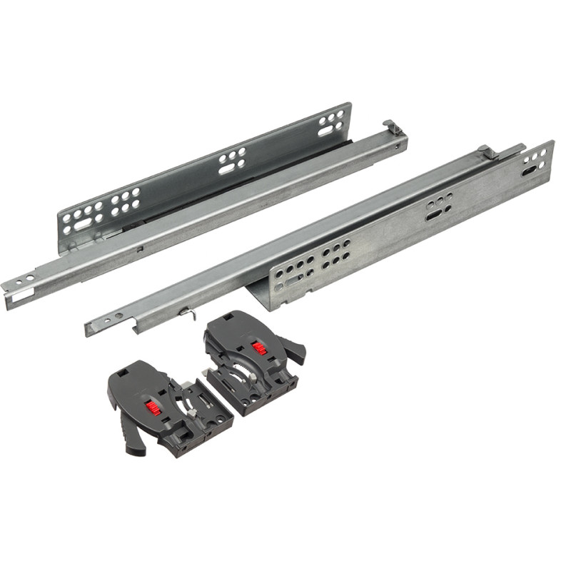 Corrediça oculta de gaveta c/amortecedor STRONG StrongRide 2D, extração parcial, c/suporte frontal, 25 kg, C.500 mm