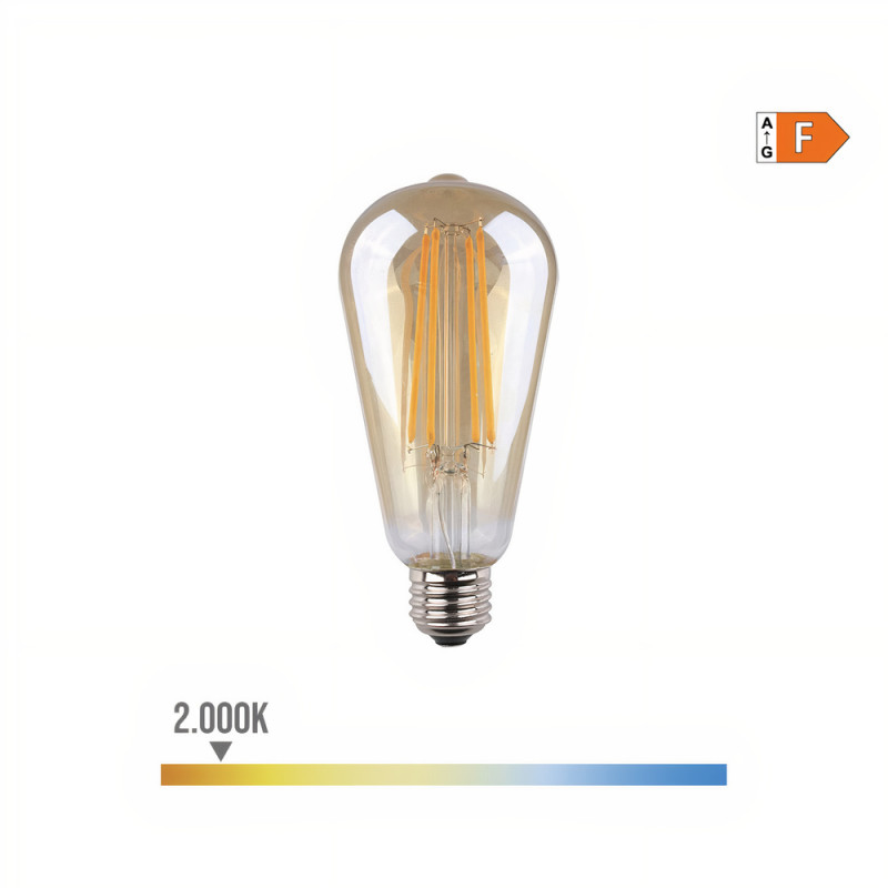 Lâmpada vintage ovo filamento LED luz quente 98624, Ø.6,4 x 14,2 cm, E27, 300°, CE.F 220/240V 6W 560LM 2000K