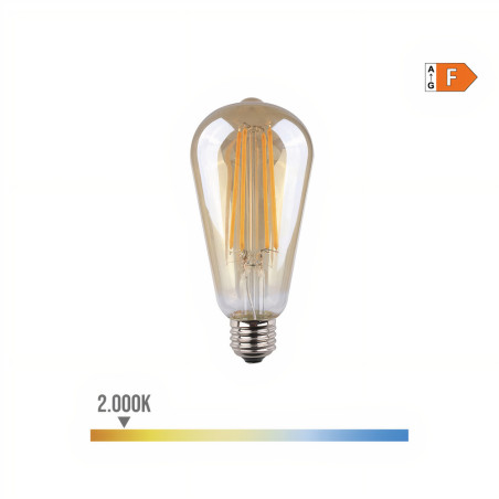 Lâmpada vintage ovo filamento LED luz quente 98624, Ø.6,4 x 14,2 cm, E27, 300°, CE.F 220/240V 6W 560LM 2000K