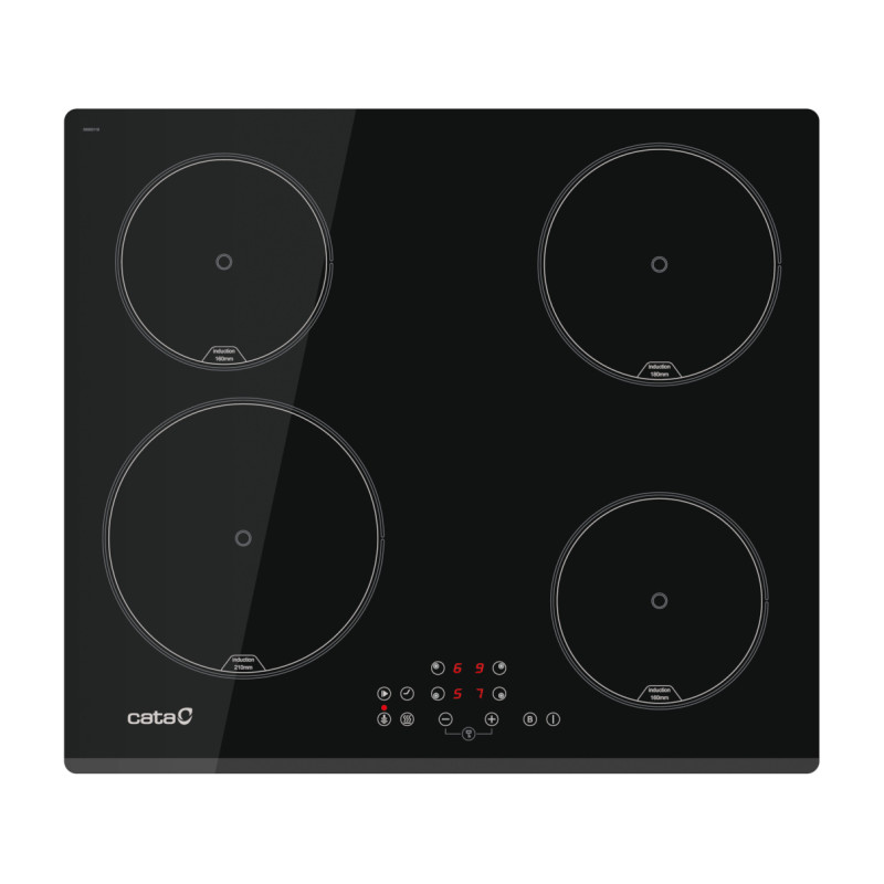 Placa de indução de encastrar com 4 bicos CATA IB 6324E2 BK, vidro preto, 7kW, P.520 x L.590 mm, 59 cm