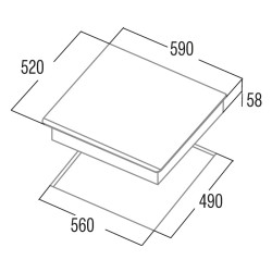 Placa de indução de encastrar com 4 bicos CATA IB 6324E2 BK, vidro preto, 7kW, P.520 x L.590 mm, 59 cm