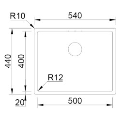 Lava louça RODI BOX LUX 50 Grey/Cinza, uma pia sem escorredor, inox PVD, aplicação superior ou á face, 540 x 440, MOD.600 mm