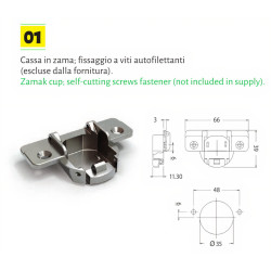 Dobradiça reta com clic e amortecedor DANCO F21401P44, braço em aço niquelado, copo Ø.35 furação 48 mm, abertura 165º
