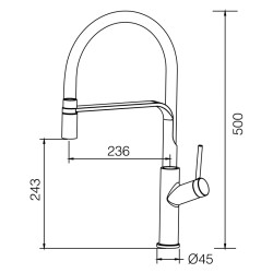 Misturadora/torneira IMEX SENA GCE022/ORC, monocomando de bica flexível, latão ouro rosa mate, base Ø.45, P.236 x A.500/243 mm