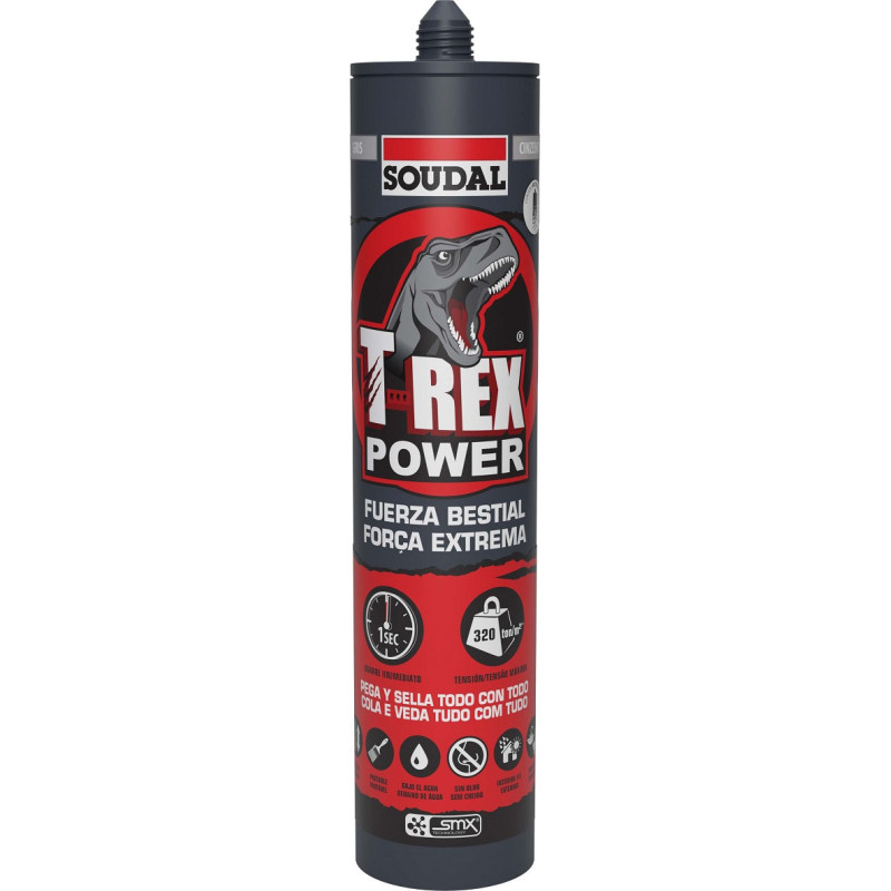 Cola e veda (selante adesivo) SOUDAL T-Rex Power, 145082, polímero SMX, força colagem 320 ton./m2, pintável, branco, 290 ml