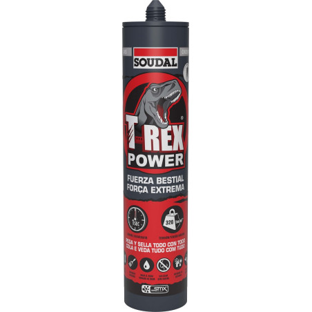 Cola e veda (selante adesivo) SOUDAL T-Rex Power, 145082, polímero SMX, força colagem 320 ton./m2, pintável, branco, 290 ml