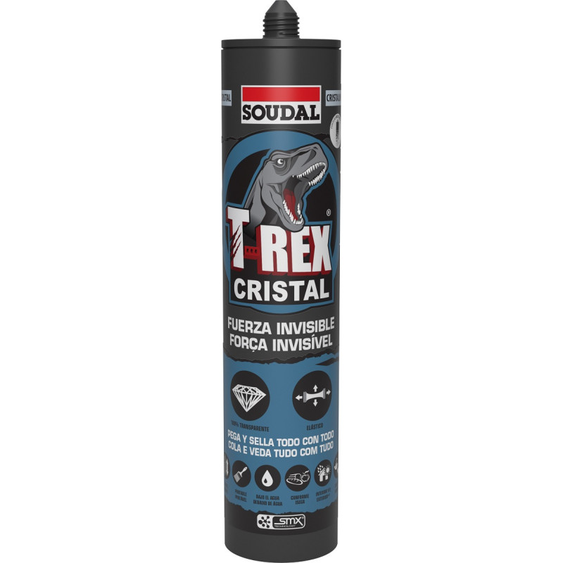Cola e veda (selante adesivo) SOUDAL T-Rex Cristal, 118694, polímero SMX, pintável, transparente, 290 ml