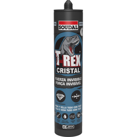 Cola e veda (selante adesivo) SOUDAL T-Rex Cristal, 118694, polímero SMX, pintável, transparente, 290 ml