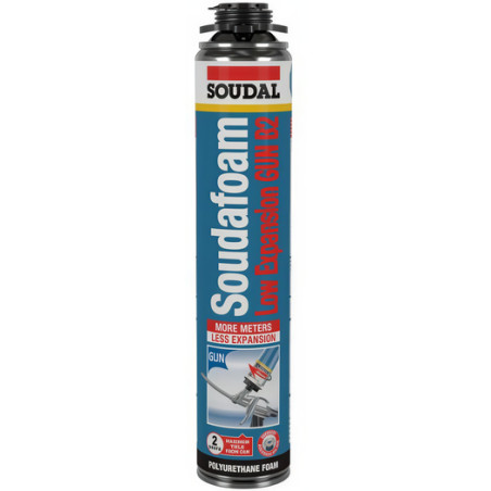 Espuma de poliuretano, SOUDAL SOUDAFOAM GUN LOW EXPANSION B2 (pistola), 104272/161362, baixa expansão, c/válv. Duravalve, 750 ml