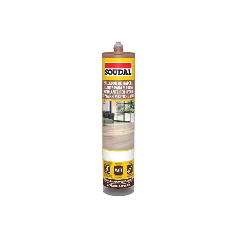 Selante acrílico para madeira SOUDAL, 125623, cor permanente e sem solvente, pinho, 300 ml