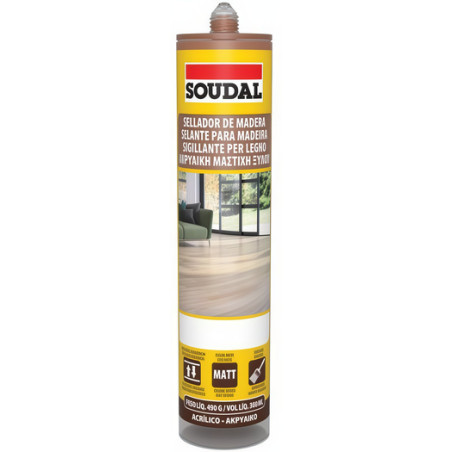 Selante acrílico para madeira SOUDAL, 125623, cor permanente e sem solvente, pinho, 300 ml