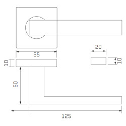 Puxador espelho quadrado c/manete quadrada F705 YH-39B, lacado preto, 19 x 10 mm