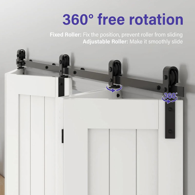 Kit completo p/porta de correr suspensa articulada STRONG K-StrongLine Barnio Fold, ferro preto mate, sup. 40 kg/po., p/4 portas