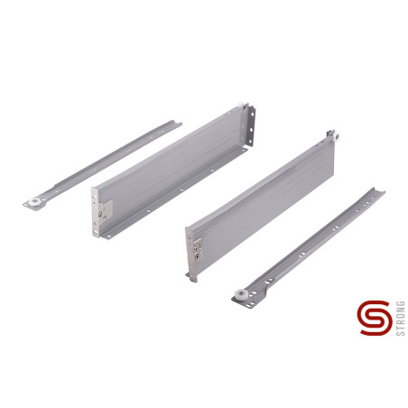Corrediça com lenço metálico de gaveta STRONG StrongRoll, extração parcial, self close, cinza, A.86 x C.270 mm