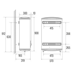 Termoacumulador reversível elétrico CTRS-80 E-SMART REV SLIM, horizontal/vertical, classe B, A.912 x L.570 x P.319 mm, 80 lt