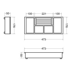 Porta jóias p/roupeiro STRONG StrongIn, 4 comp. + anéis, MDF revestido a couro art. antracite, P.176 x A.50 x L.473, MOD.500 mm
