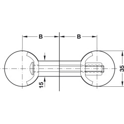 Ligador de paineis/tampos/bancadas HAFELE 262.96.220, aço galvanizado cromado, furos Ø.35, distância 75-84, cavilha C.150 mm