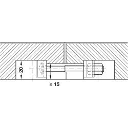 Ligador de paineis/tampos/bancadas HAFELE 262.96.220, aço galvanizado cromado, furos Ø.35, distância 75-84, cavilha C.150 mm