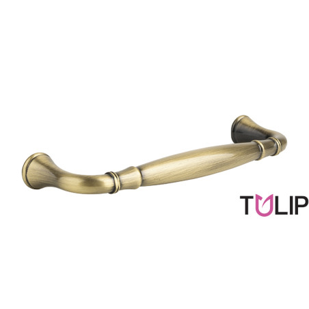 Puxador rústico, asa torneada TULIP Turia, zamak ouro velho, 2 furos distância 128, E.16 x A.40 x C.144 mm