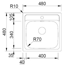 Lava louça RODI NEW MANAUS, uma pia sem escorredor, inox não polido, encastrar, 480 x 480, MOD.600 mm