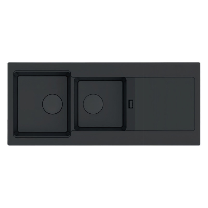 Lava louça RODI COMPOSITE AMBAR 116 MIDNIGHT, duas pias com escorredor, compósito, aplicação superior, 1160 x 500, MOD.900 mm