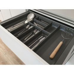 Porta talheres p/gaveta NOLAGO 473 300, plástico poliestireno antracite, A.52 x L.185-210 x P.470-473, MOD.300 mm