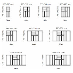 Porta talheres p/gaveta NOLAGO 473 500, plástico poliestireno antracite, A.52 x L.385-410 x P.470-473, MOD.500 mm
