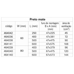 Grelha/respiro de ventilação rectangular STRONG 464042, alumínio preto, A.60 x Ø.250 mm