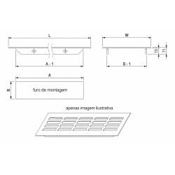 Grelha/respiro de ventilação rectangular STRONG 464042, alumínio preto, A.60 x Ø.250 mm