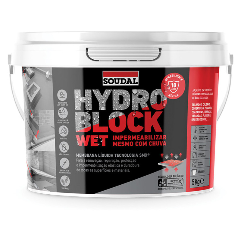 Revestimento impermeável à água SOUDAL Hydro Block Wet, 159909, elástico sem solventes monocomponente, cinza, 5 kg