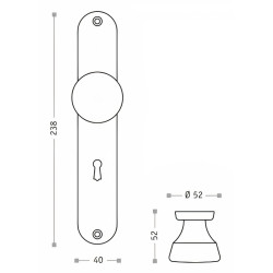 Puxador espelho alto rectangular c/bola grande Sofima 480, zamak bronze, Ø.52 x P.52 x L.40 x A.238 mm