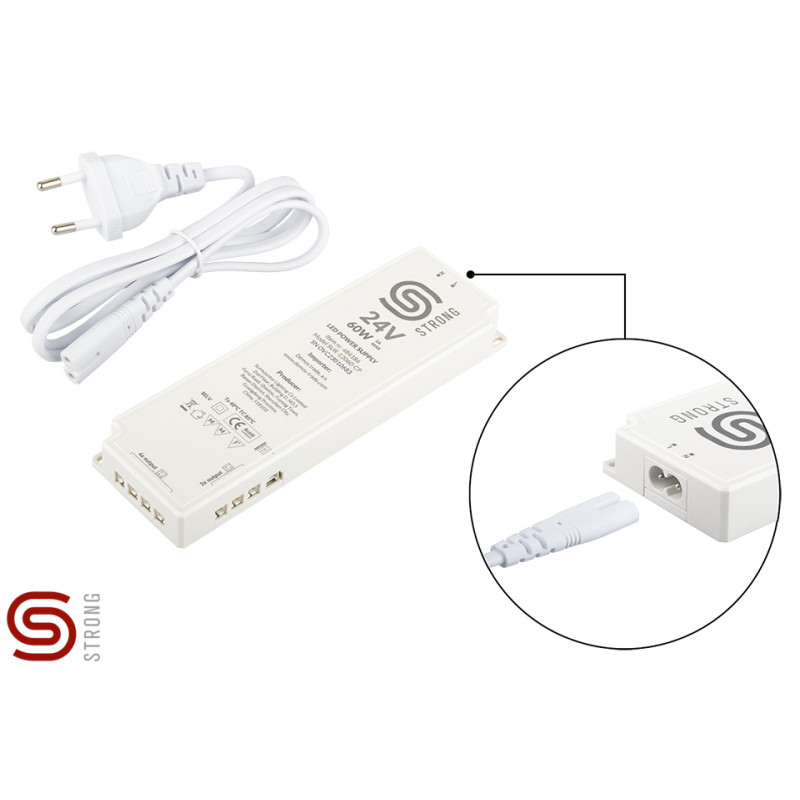 Fonte de alimentação LED STRONG StrongLumio 542931, 24V-60W, 7 x mini conector + 1 x 3PIN conector