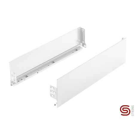 Lateral de gaveta STRONG StrongMini super slim/fina, esquerda + direita, branco, E.16/18, A.121 x C.500 mm (juntar corrediça)