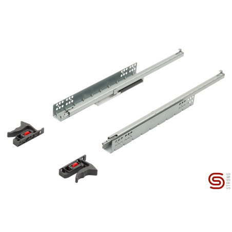 Corrediça oculta de gaveta c/amortecedor STRONG StrongRide Uni/StrongMini, extração parcial, c/suporte frontal, 25 kg, C.500 mm