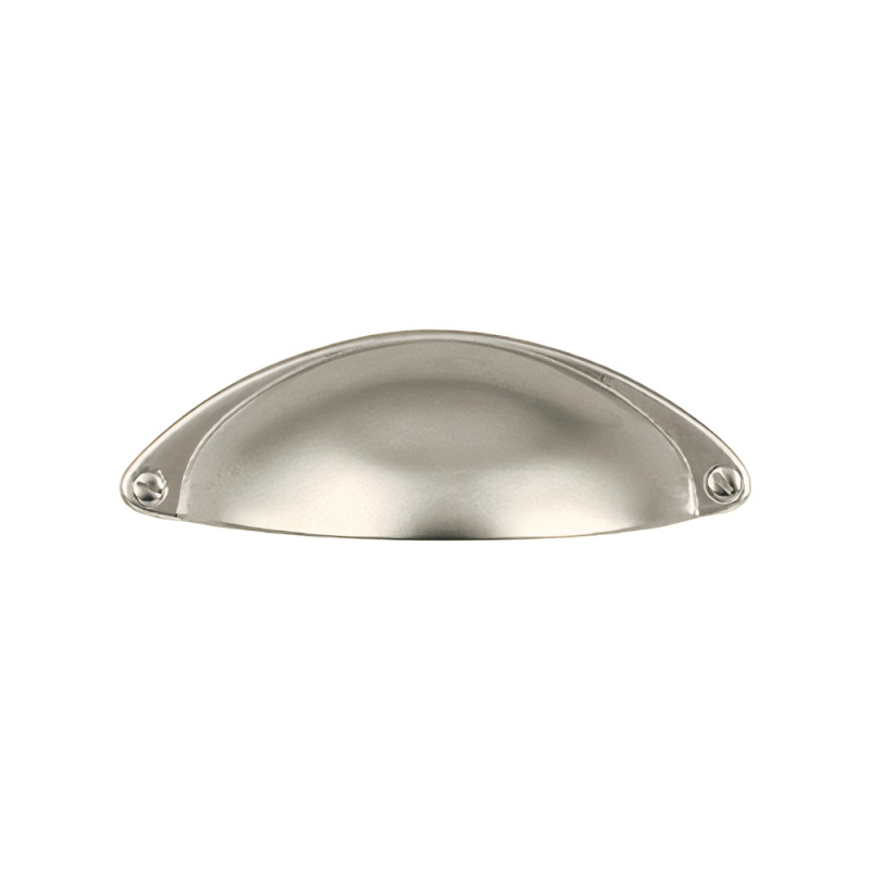 Puxador clássico, concha curva Nesu 72402, zamak níquel mate, 2 furos distância 64, C.89 x A.30 x P.22 mm