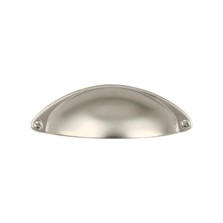 Puxador clássico, concha curva Nesu 72402, zamak níquel mate, 2 furos distância 64, C.89 x A.30 x P.22 mm