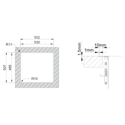 Lava louça RODI BOX LUX 57, uma pia sem escorredor, inox escovado, aplicação superior ou á face (B), 550 x 505, MOD.600 mm