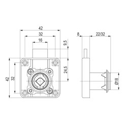 Fechadura p/gaveta STRONG StrongLocks RI 403222, cromado, p/cilindro Ø.18 x C.22 mm, esquerda (não inclui cilindro)
