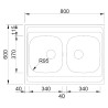 Lava louça RODI POUSAR 800x600 BB, duas pias sem escorredor, inox não polido, pousar, 800 x 600 mm