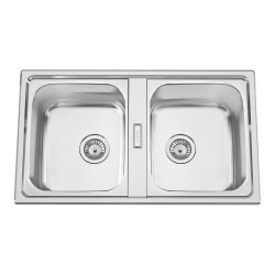 Lava louça RODI OKIO LINE 86 BB, duas pias sem escorredor, inox polido, encastrar, 860 x 500, MOD.900 mm