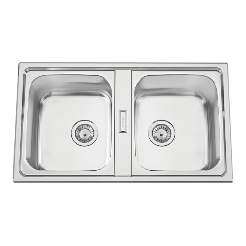 Lava louça RODI OKIO LINE 86 BB, duas pias sem escorredor, inox polido, encastrar, 860 x 500, MOD.900 mm