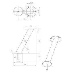 Suporte de prateleira coluna inclinado tubo redondo p/balcões STRONG StrongWire 335281, inox, 62º, Ø.38 x A.200 mm